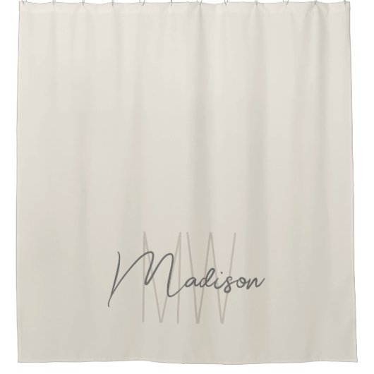 Moderne Monogram Name Script Creme Duschvorhang (Vorderseite)