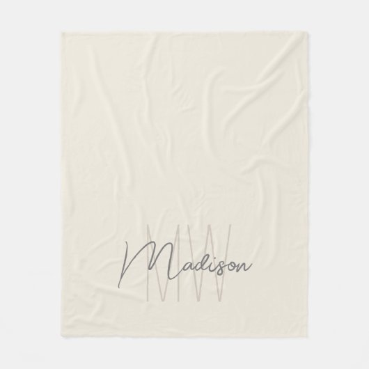 Moderne Monogram Name Script Creme Fleecedecke (Vorderseite)