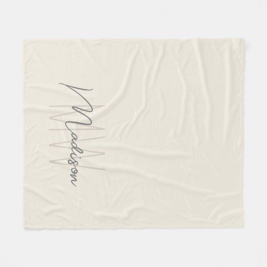 Moderne Monogram Name Script Creme Fleecedecke (Vorderseite (Horizontal))