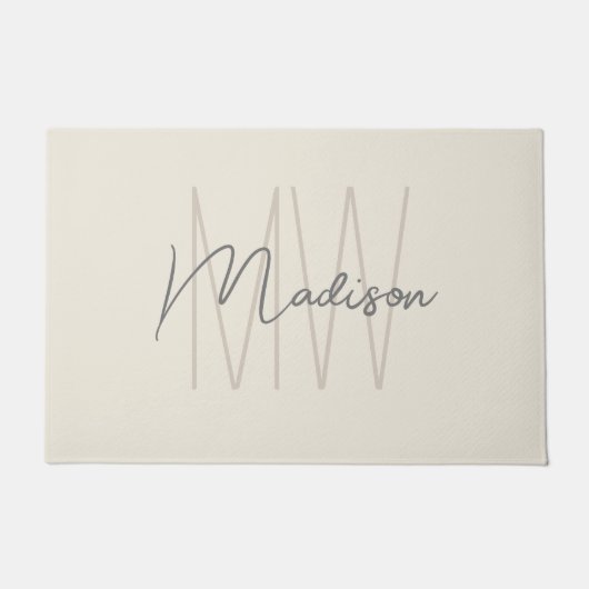 Moderne Monogram Name Script Creme Fußmatte (Vorderseite)