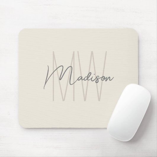 Moderne Monogram Name Script Creme Mousepad (Mit Mouse)