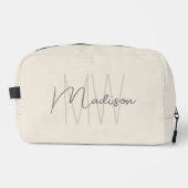 Moderne Monogram Name Script Creme Waschbeutel (Vorderseite)