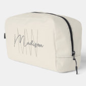 Moderne Monogram Name Script Creme Waschbeutel (Rechte Ecke)