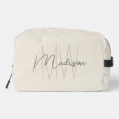 Moderne Monogram Name Script Creme Waschbeutel (Rückseite)