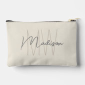Moderne Monogram Name Script Creme Zubehörtasche (Rückseite)