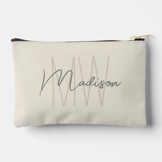 Moderne Monogram Name Script Creme Zubehörtasche (Rückseite)