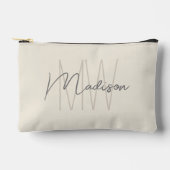 Moderne Monogram Name Script Creme Zubehörtasche (Vorderseite)