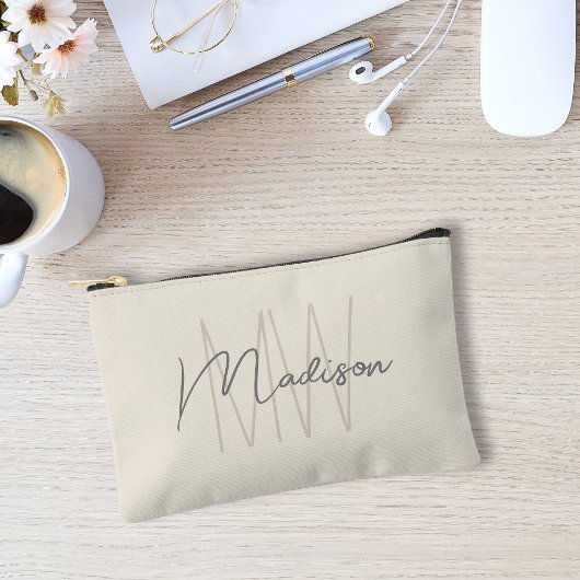 Moderne Monogram Name Script Creme Zubehörtasche
