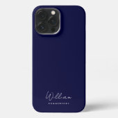 Moderne Monogram Name Script Elegante Midnight Blu iPhone Hülle (Rückseite)