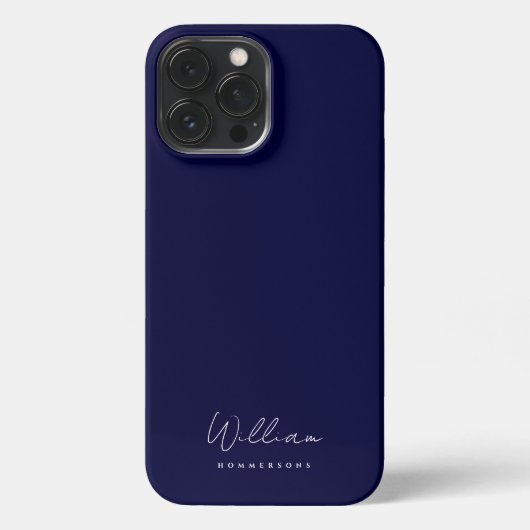 Moderne Monogram Name Script Elegante Midnight Blu iPhone Hülle (Rückseite)