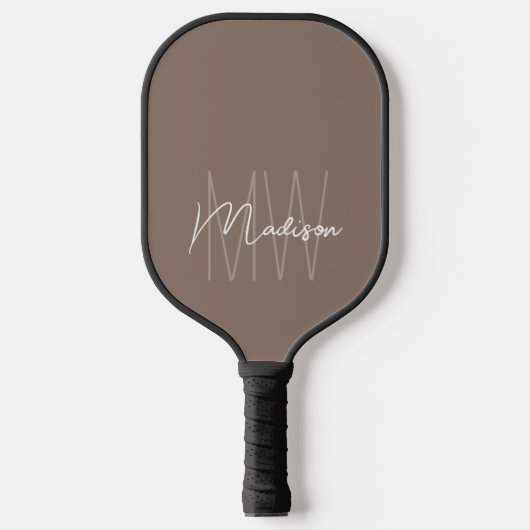 Moderne Monogram Name Script Taupe Pickleball Schläger (Vorderseite)
