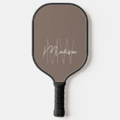 Moderne Monogram Name Script Taupe Pickleball Schläger (Rückseite)