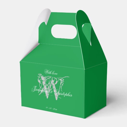Moderne Monogram Names Chic Emerald Green Wedding Geschenkschachtel (Vorderseite)