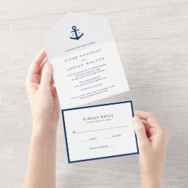 Moderne Monogram Nautical Anchor Elegante Hochzeit All In One Einladung