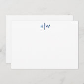 Moderne Monogram Navy Blue Flat Note Card Mitteilungskarte (Vorne/Hinten)