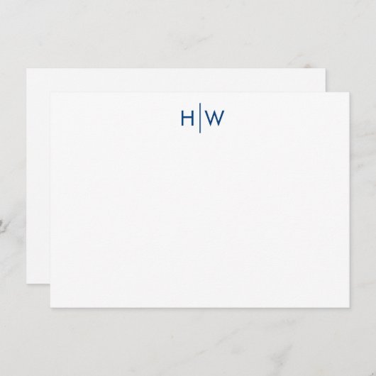 Moderne Monogram Navy Blue Flat Note Card Mitteilungskarte (Vorne/Hinten)