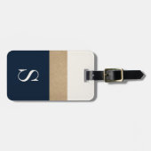 Moderne monogram Navy Blue Gold Strip Gepäckmarke Gepäckanhänger (Vorderseite horizontal)