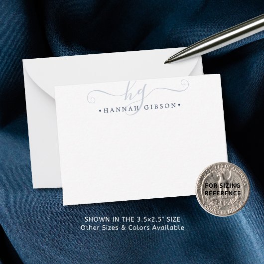 Moderne Monogram Navy Blue Script Initials Mitteilungskarte