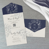 Moderne Monogram Navy Blue Wedding All In One Einladung
