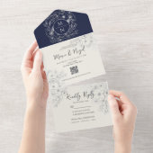 Moderne Monogram Navy Blue Wedding All In One Einladung (Abreißen)
