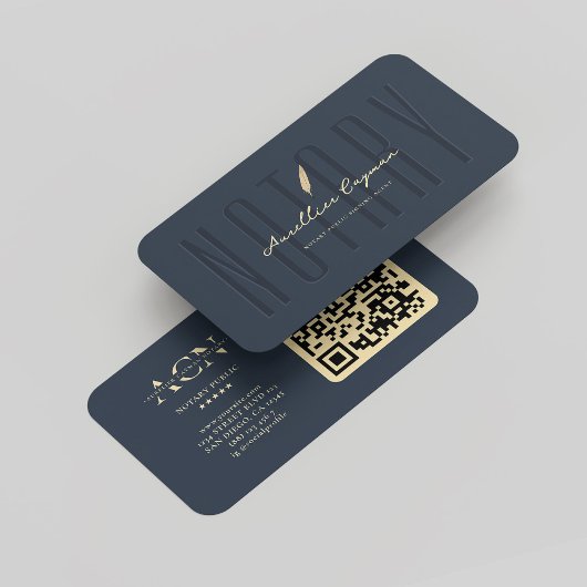 Moderne Monogram Notary Elegant Dark Blue Quill QR Visitenkarte