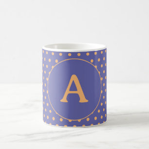 Moderne Monogram Periwinkle Peach Polka Dot Kaffeetasse