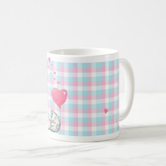Moderne Monogram Pink Blue Sleepy Cat Kaffeetasse (VorderseiteRechts)