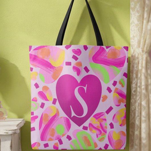 Moderne Monogram Pink Heart Painted School Tasche