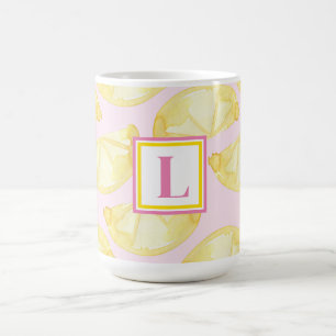 Moderne Monogram Pink Yellow Lemon Print Coffee Ta Kaffeetasse