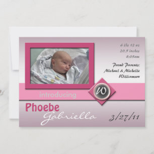 Moderne Monogram Rosa Geburtshinweise Ankündigung