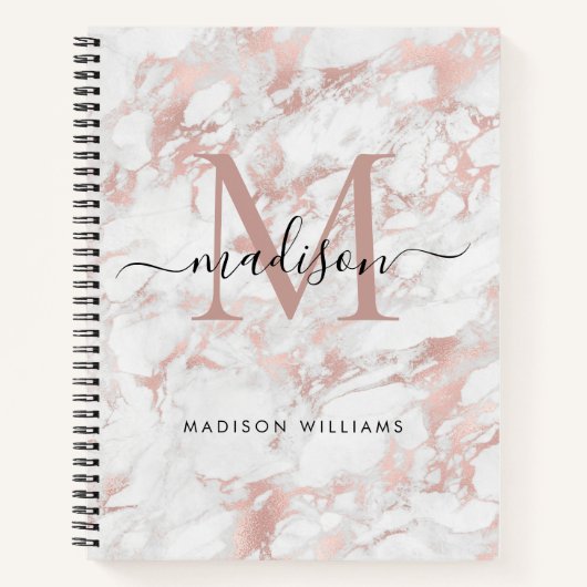 Moderne Monogram Rose Gold Blush Pink Marmorfolie Notizblock (Vorderseite)