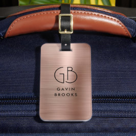 Moderne Monogram Rose Gold Elegant gestromt metall Gepäckanhänger