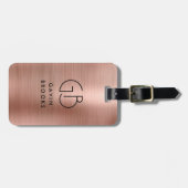 Moderne Monogram Rose Gold Elegant gestromt metall Gepäckanhänger (Vorderseite horizontal)