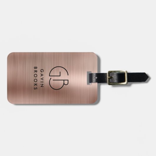 Moderne Monogram Rose Gold Elegant gestromt metall Gepäckanhänger (Vorderseite horizontal)