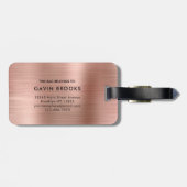 Moderne Monogram Rose Gold Elegant gestromt metall Gepäckanhänger (Rückseite horizontal)
