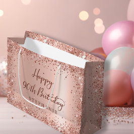 Moderne Monogram Rose Gold Glitzer 90. Geburtstag Große Geschenktüte