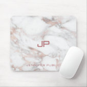 Moderne Monogram Rose Gold Weißer Marmor Elegant Mousepad (Mit Mouse)