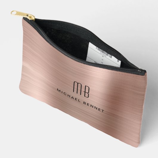 Moderne Monogram-Rose Gold Zubehörtasche (Offen)
