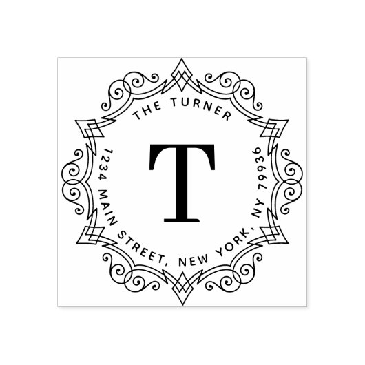 Moderne Monogram Round-Rücksendeadresse Gummistempel (Prägung)