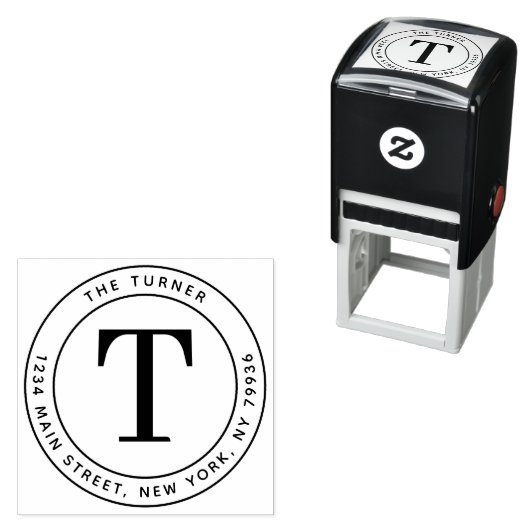 Moderne Monogram Round-Rücksendeadresse Permastempel (Beispiel)