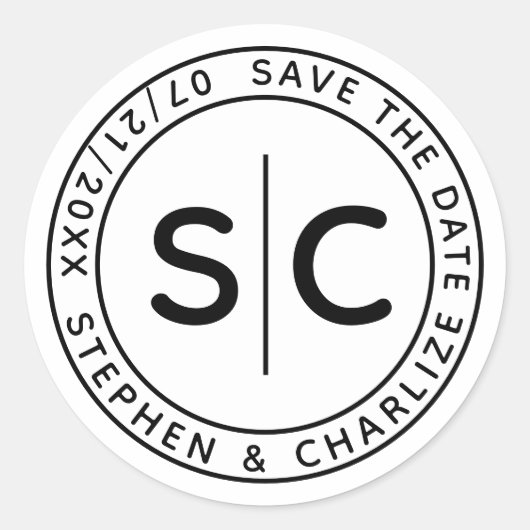 Moderne Monogram Round Wedding rettet das Datum Runder Aufkleber (Vorderseite)