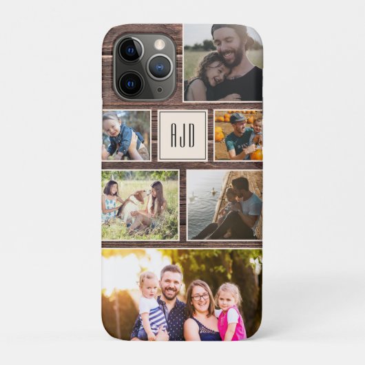 Moderne Monogram-Rustic-Familienfoto-Collage Case-Mate iPhone Hülle (Rückseite)