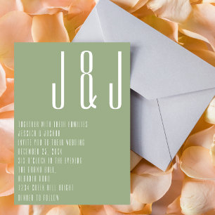 Moderne Monogram Sage Green Minimalistisch Wedding Einladung