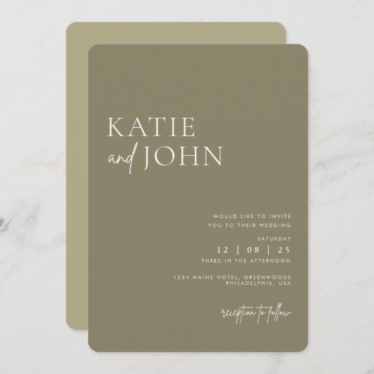 Moderne Monogram Sage Green Wedding Einladung (Vorne/Hinten)