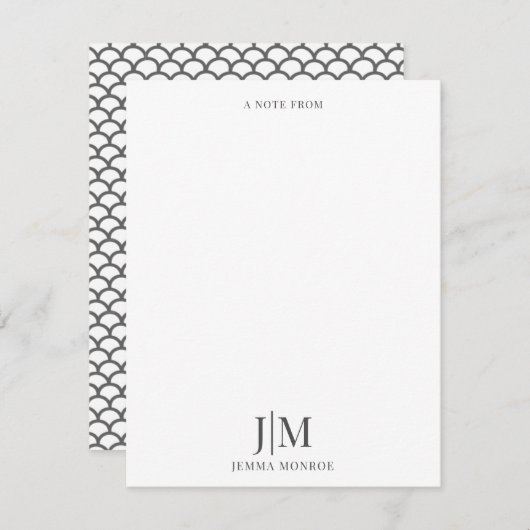 Moderne monogram Scallop Muster flache Note Card Mitteilungskarte (Vorne/Hinten)