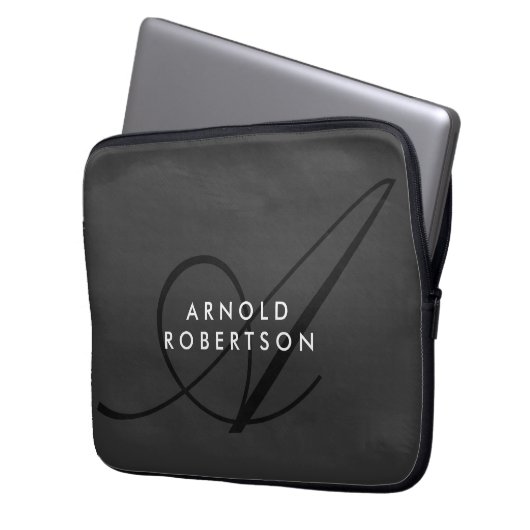 Moderne Monogram Schlicht Gray Trendy Laptopschutzhülle (Vorderseite Links)
