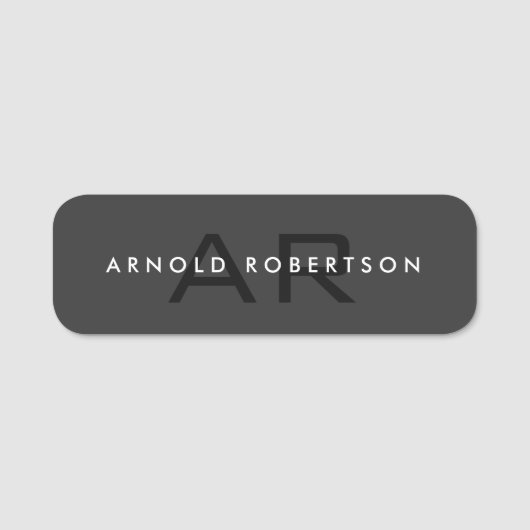 Moderne Monogram Schlicht Gray Trendy Namensschild (Vorderseite)