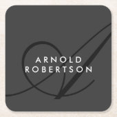 Moderne Monogram Schlicht Gray Trendy Rechteckiger Pappuntersetzer (Vorderseite)