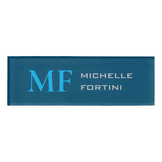 Moderne Monogram Schlicht Sky & Ocean Blue Namenschild (Vorderseite)
