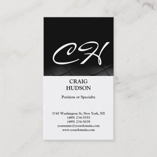 Moderne Monogram Schwarz-weiß Graue Visitenkarte (Vorderseite)